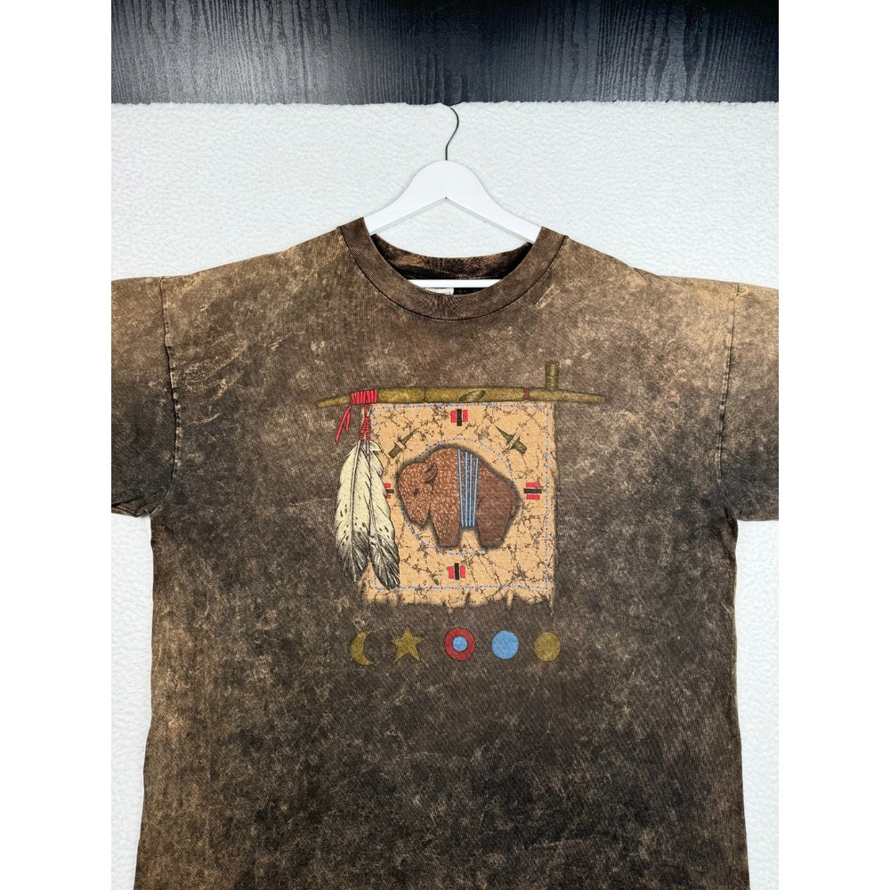 + Vintage 1993 Soft Goods Shirt Men XL Brown Buffalo Sun Dance Native American